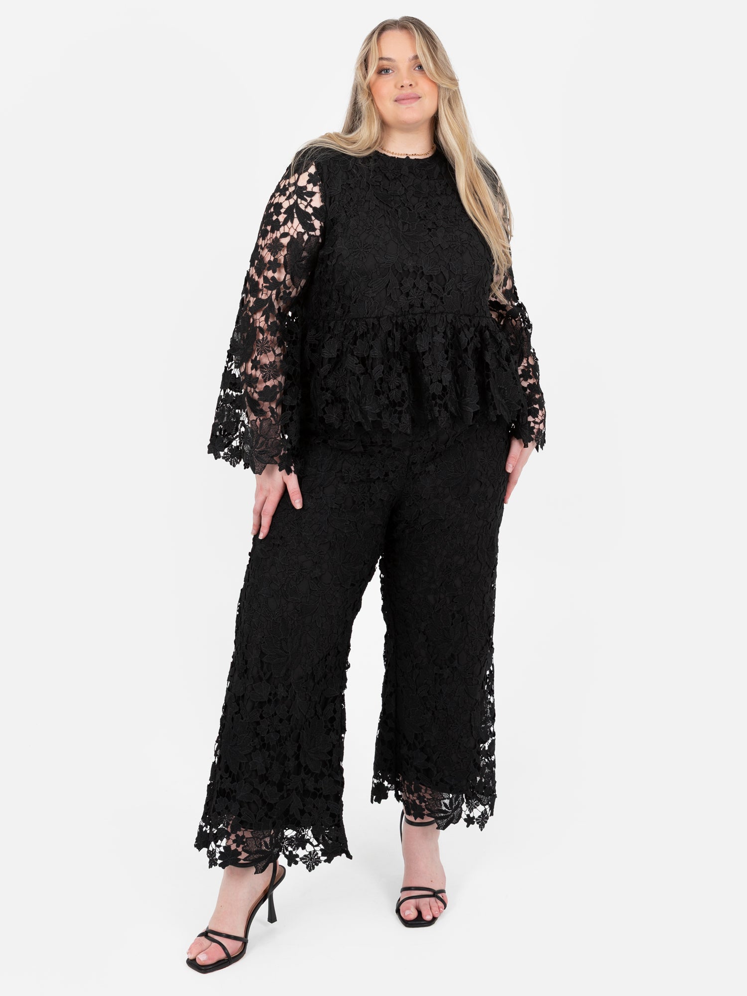 Lovedrobe Black Floral Lace Scalloped Hem Trousers