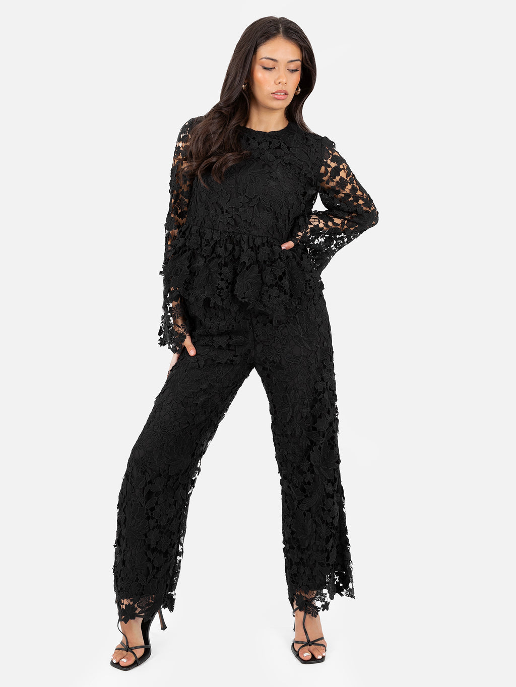Lovedrobe Black Floral Lace Scalloped Hem Trousers