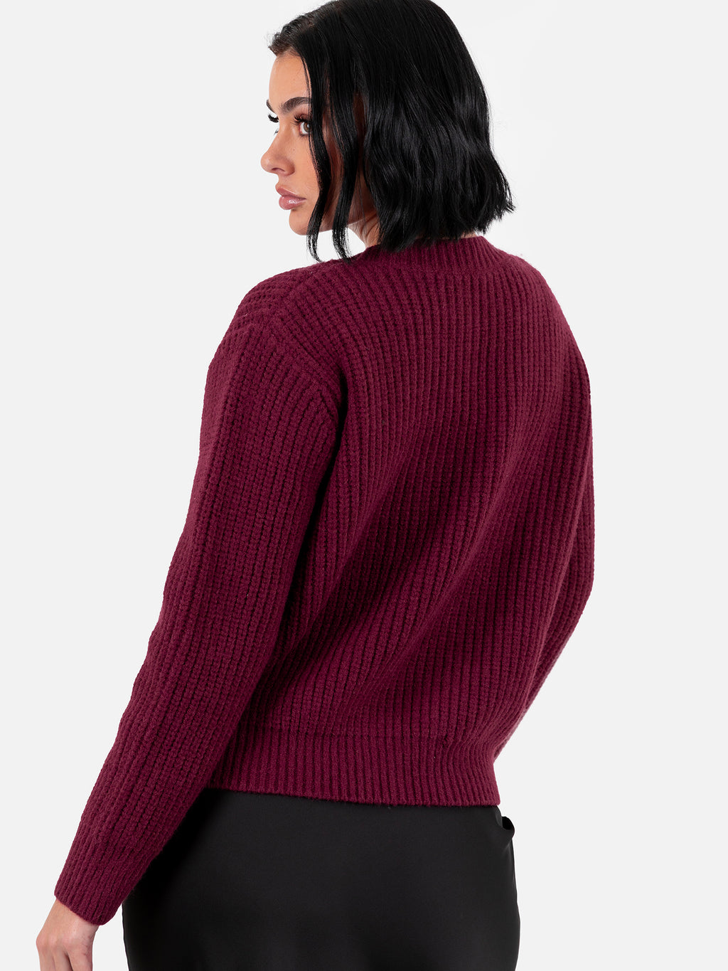 Lovedrobe Bow Button Round Neck Burgundy Cardigan