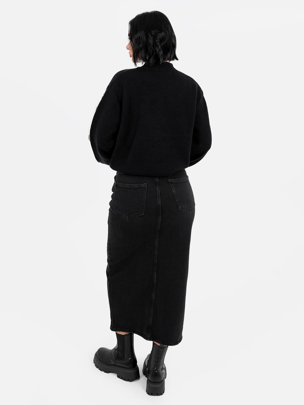Lovedrobe Black Jumper with Contrasting Satin Squiggle Applique