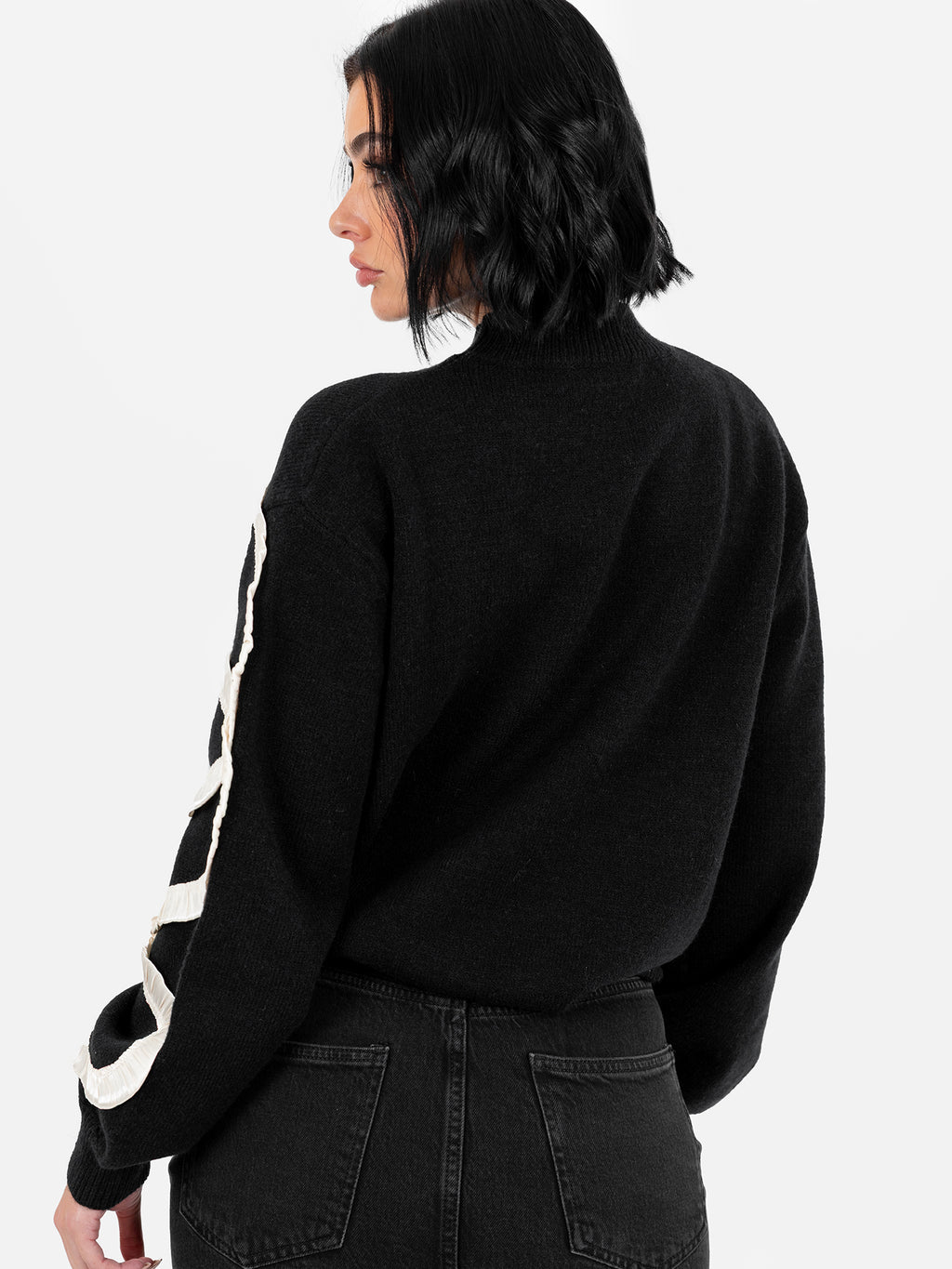 Lovedrobe Black Jumper with Contrasting Satin Squiggle Applique