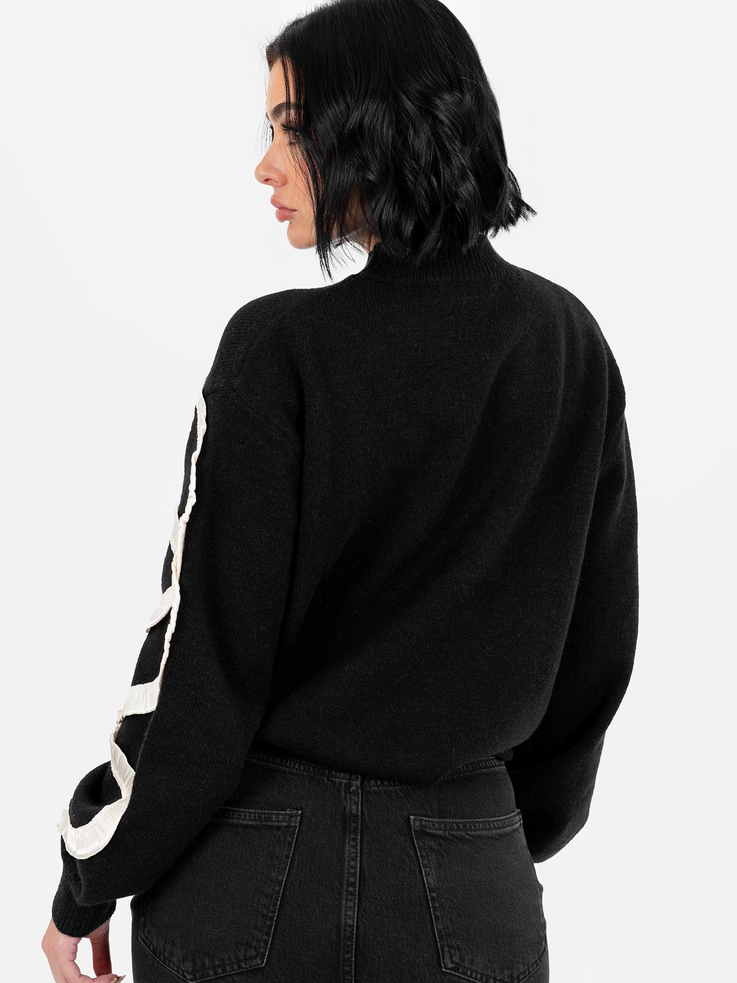 Lovedrobe Black Jumper with Contrasting Satin Squiggle Applique