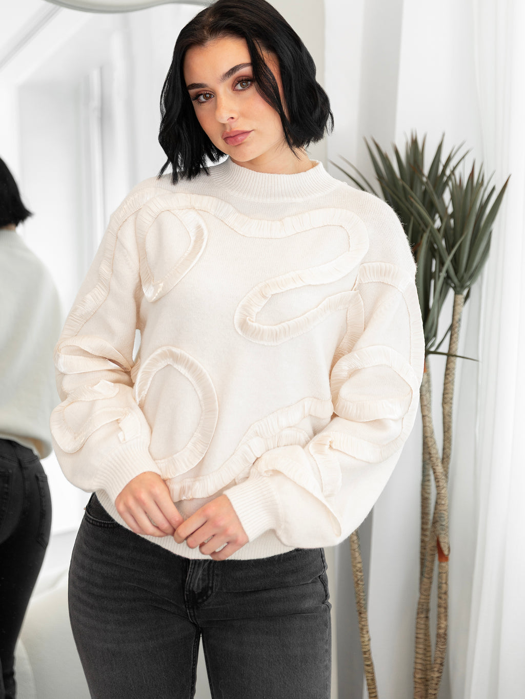 Lovedrobe Cream Jumper with Satin Squiggle Applique