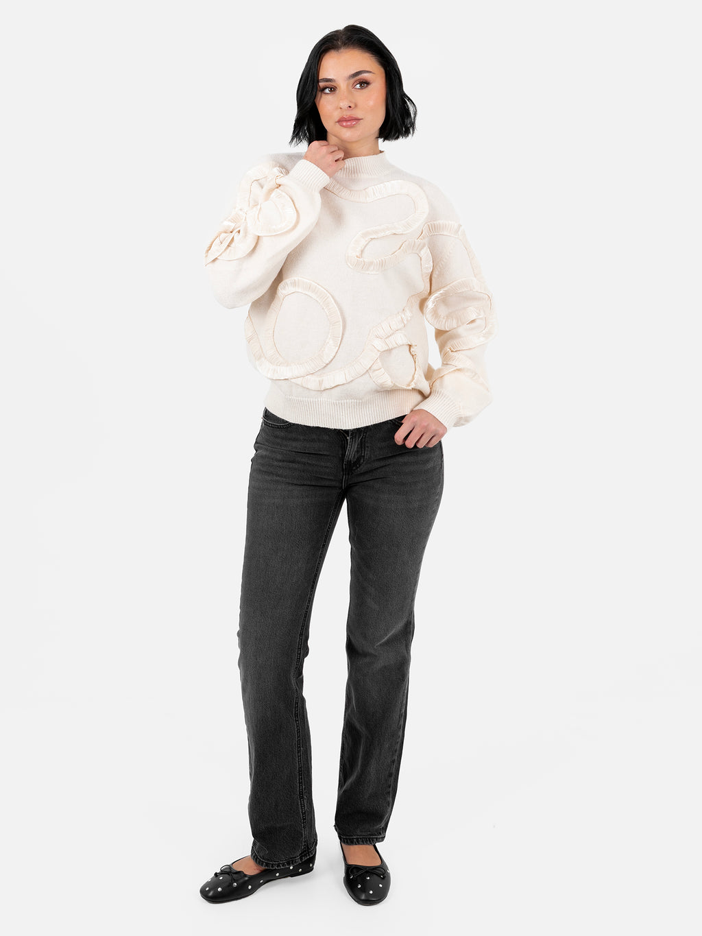 Lovedrobe Cream Jumper with Satin Squiggle Applique