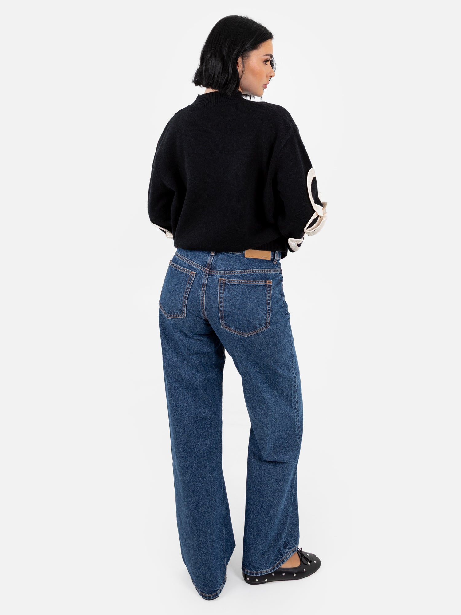 Lovedrobe Black Jumper with Satin Squiggle Applique on Sleeves