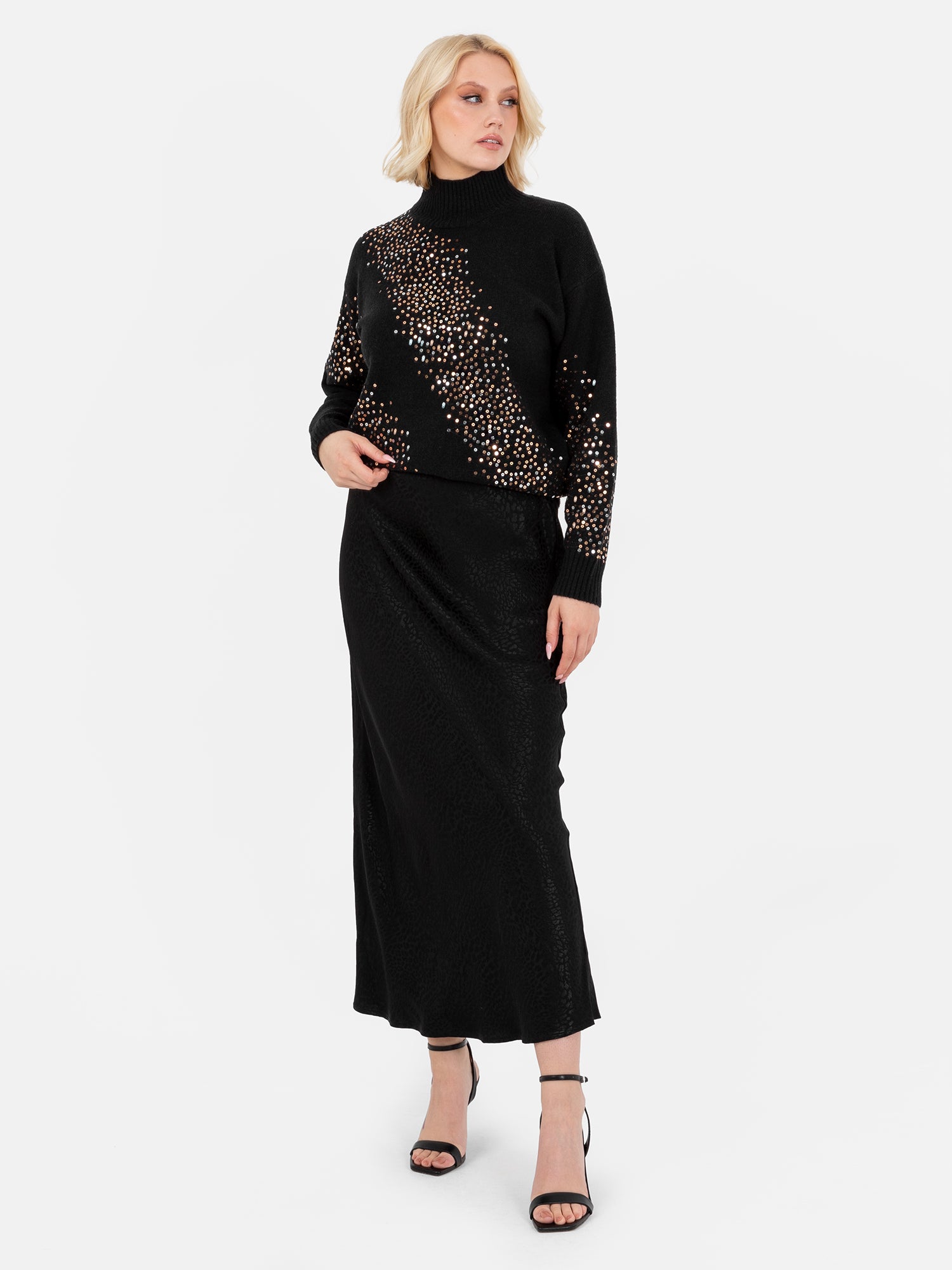Lovedrobe Black Embellished High Neck Jumper