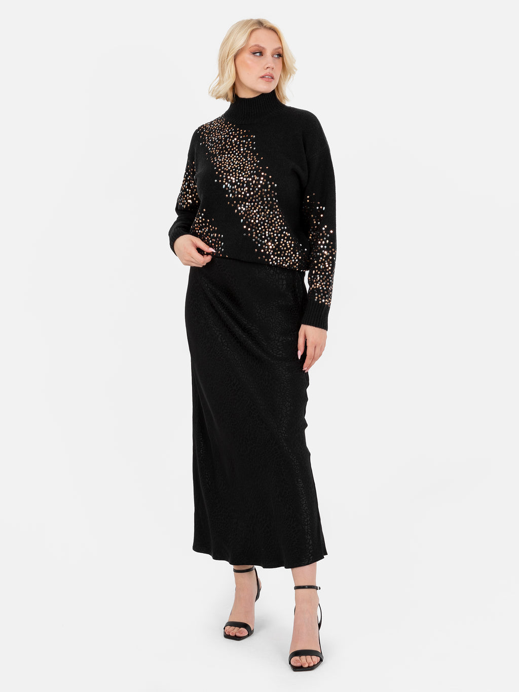 Lovedrobe Black Embellished High Neck Jumper