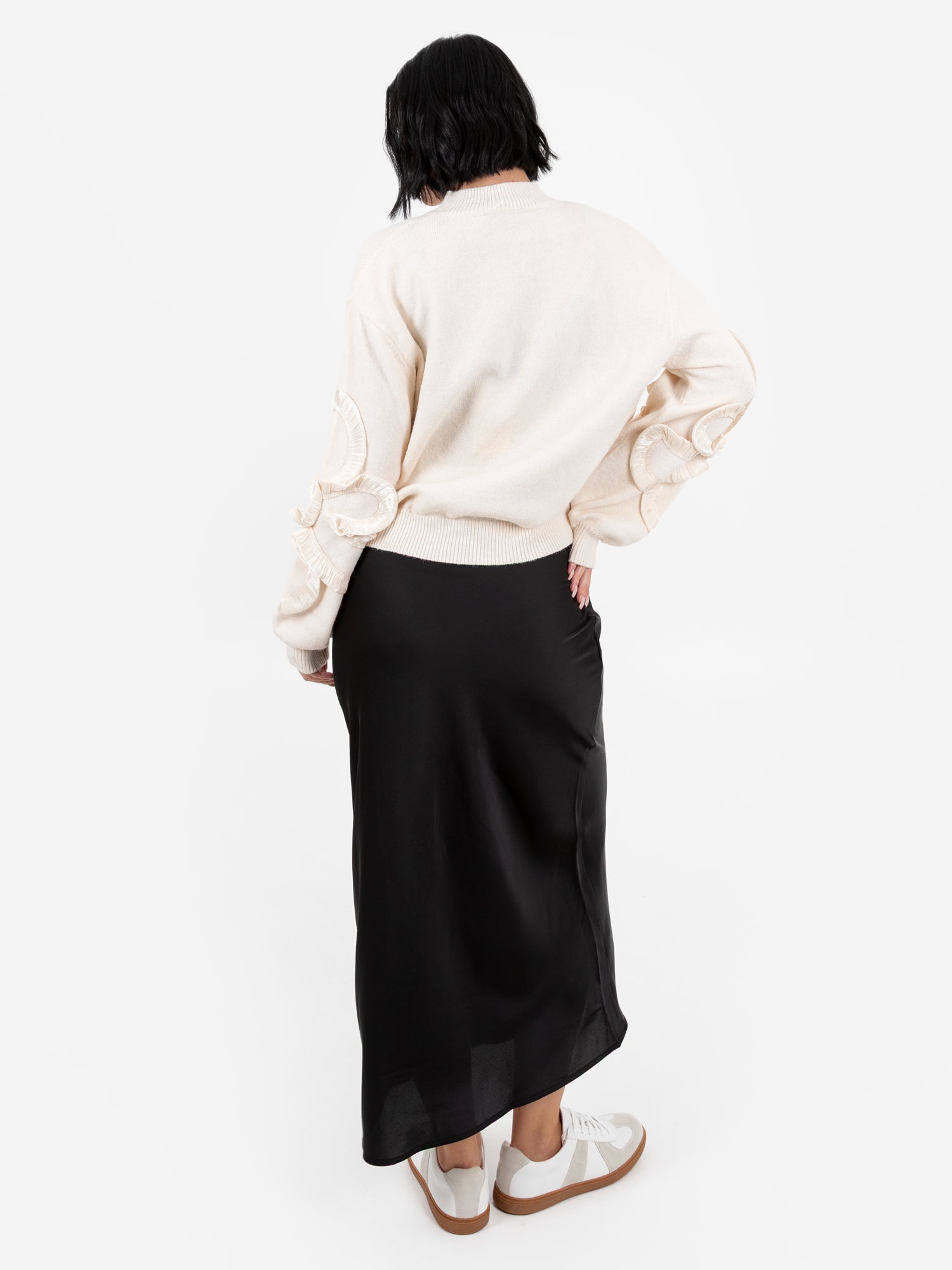 Lovedrobe Cream Jumper with Satin Squiggle Applique on Sleeves