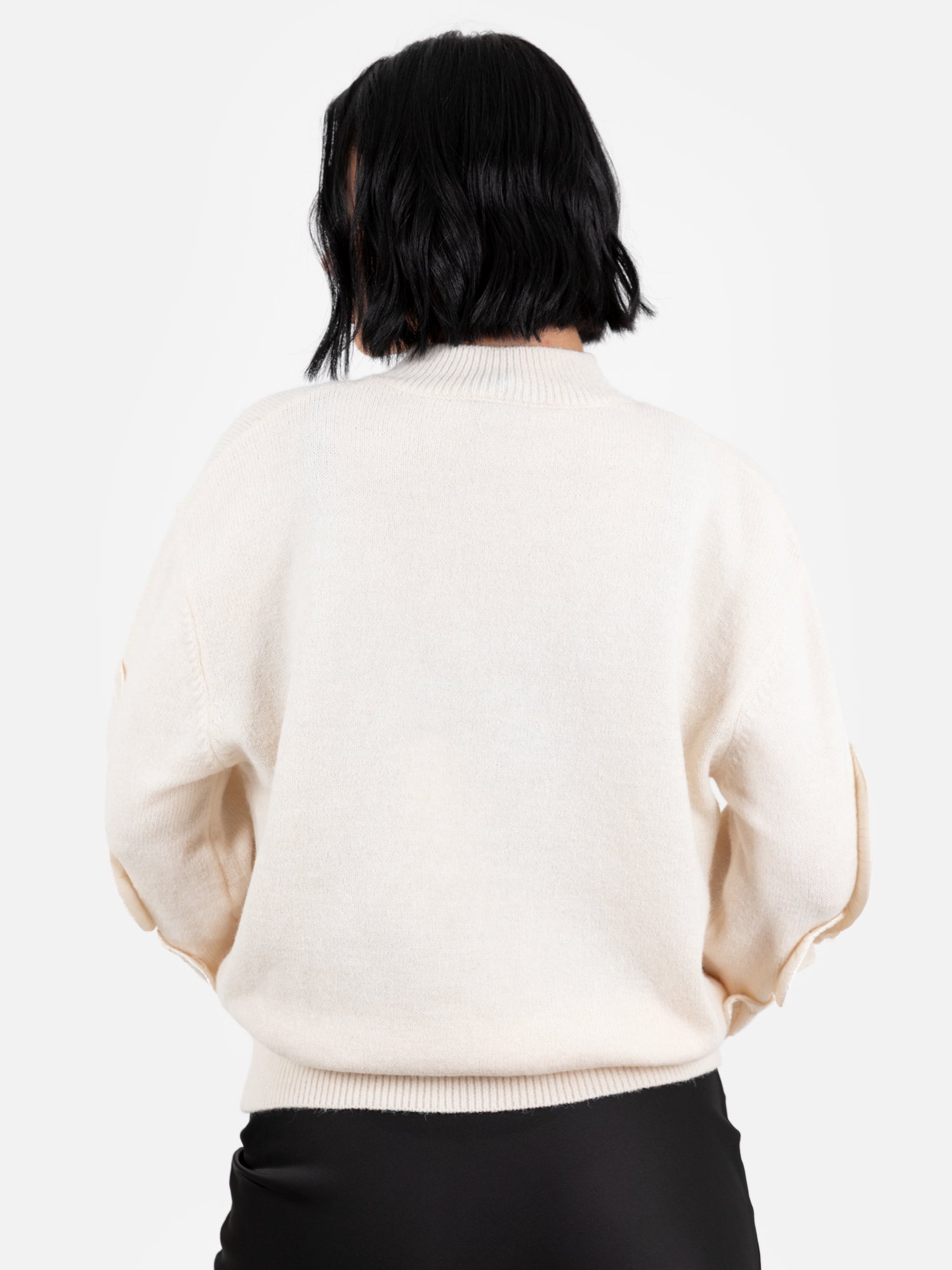Lovedrobe Cream Jumper with Satin Squiggle Applique on Sleeves