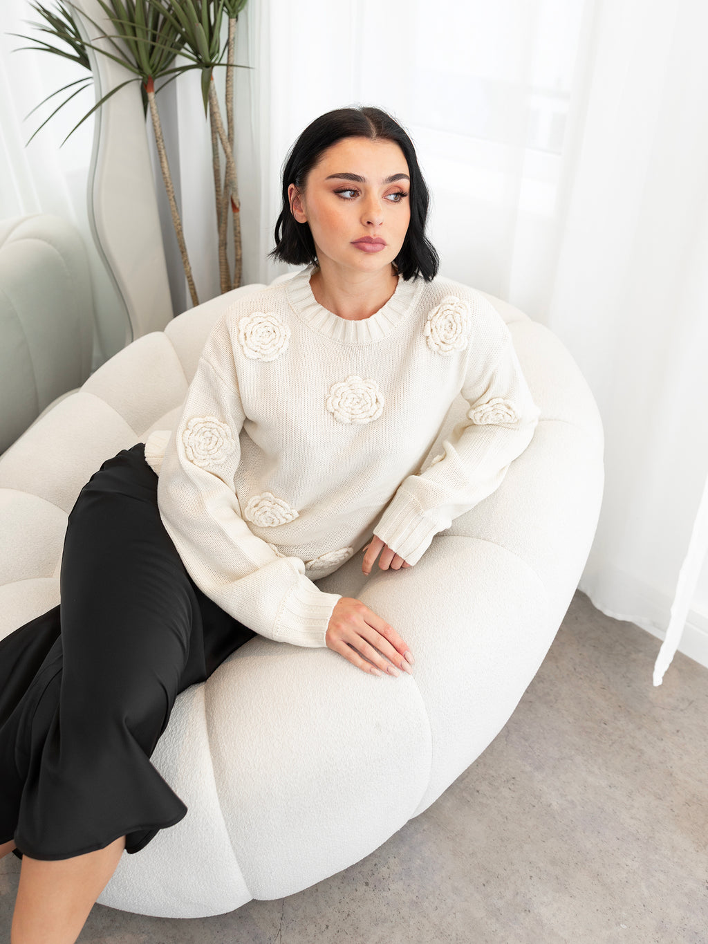 Lovedrobe Cream Floral Applique Jumper