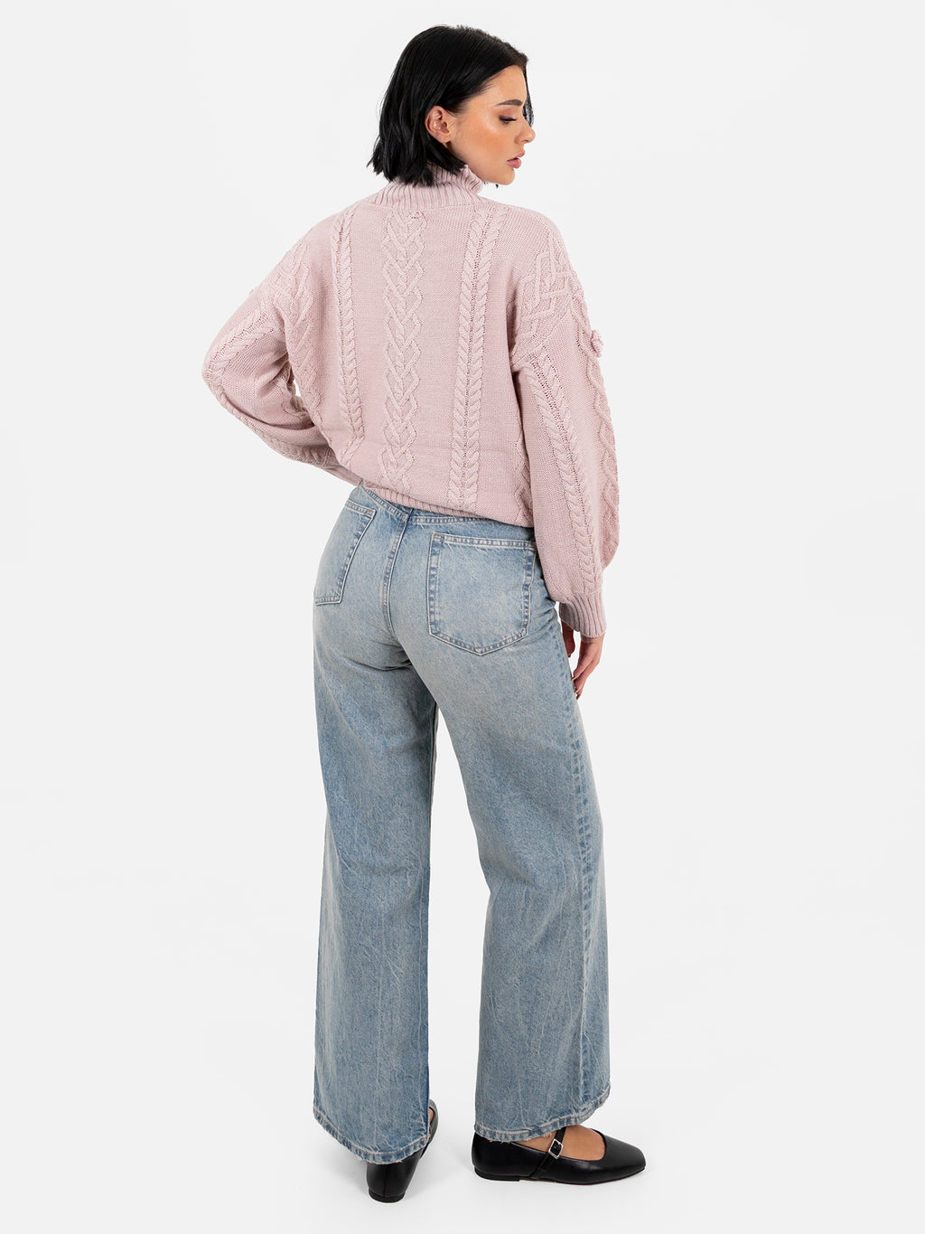 Lovedrobe Blush Cable Knit High Neck Jumper with Floral Detail