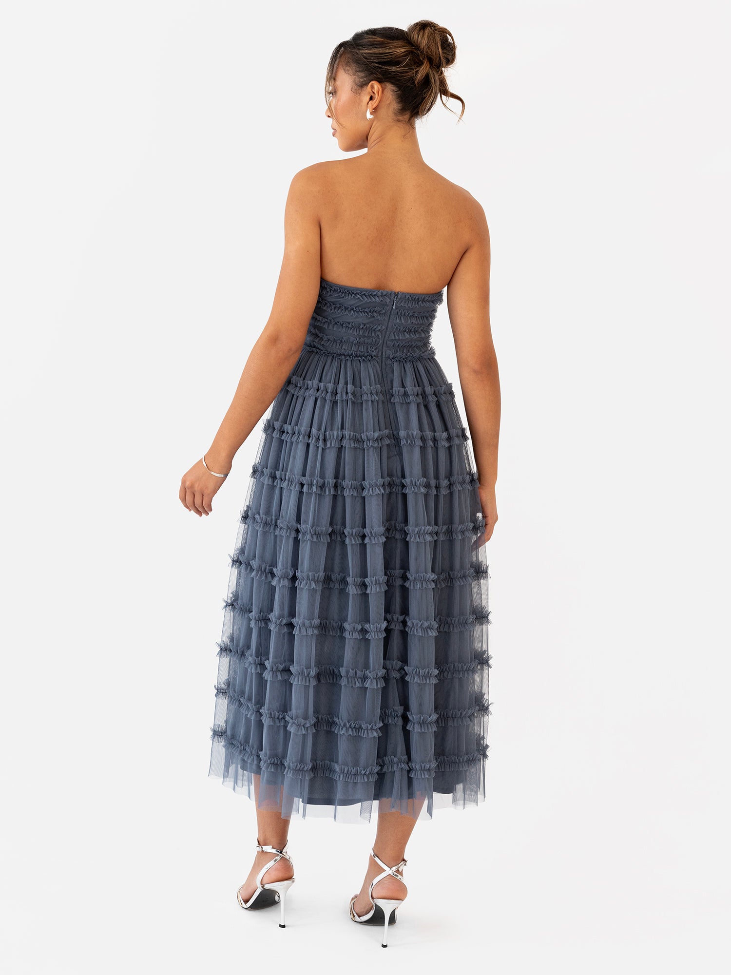 Anaya With Love Vintage Indigo Bandeau Ruffle Midi Dress