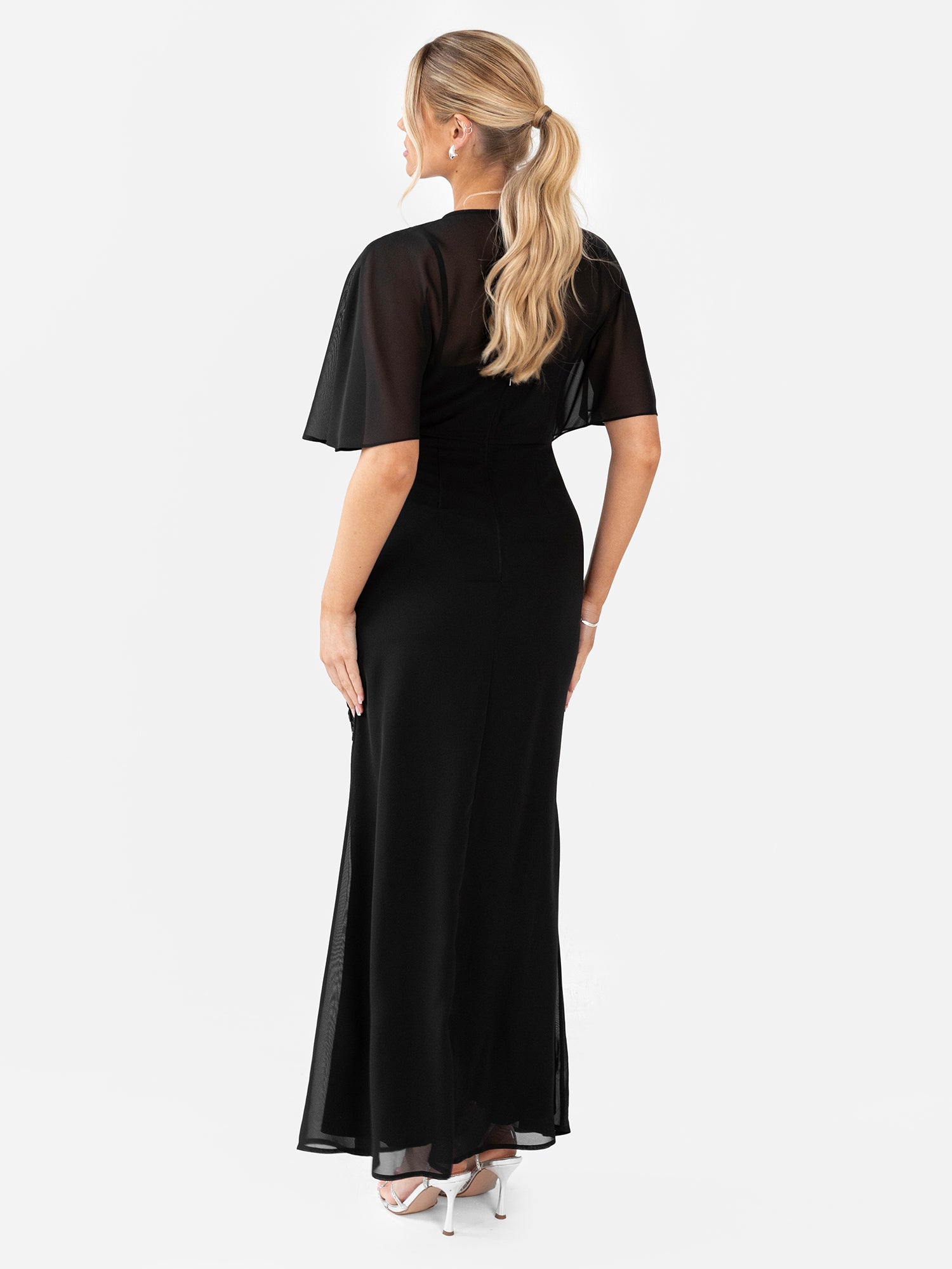Maya Black Floral Embellished Angel Sleeve Maxi Dress