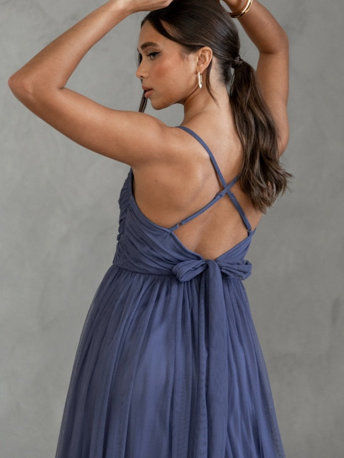 Anaya With Love Recycled Indigo Blue Cami Maxi Dress with Bow Detail