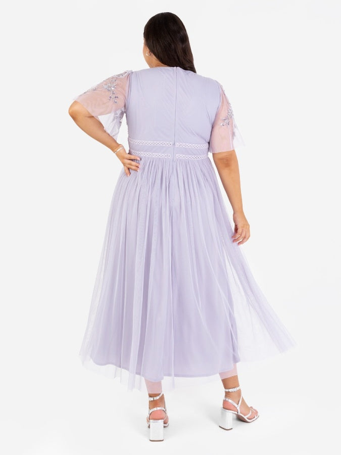 Maya Thistle Lilac Floral Motif Short Sleeve Midi Dress