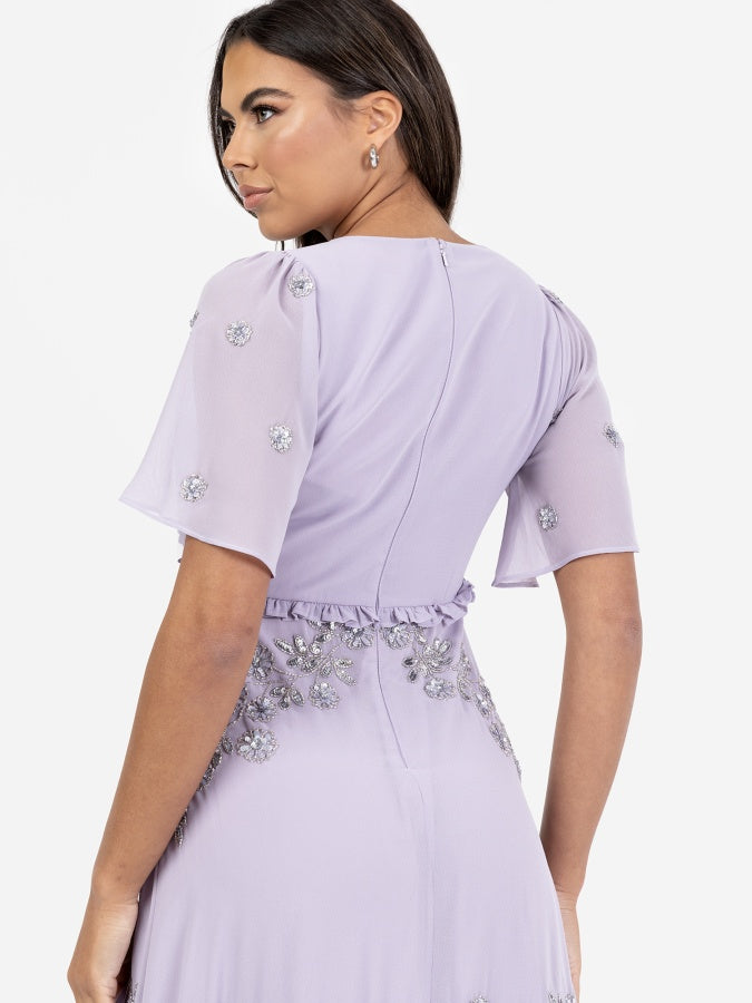 Maya Thistle Lilac Embellished Short Sleeve Ruffled Maxi Dress