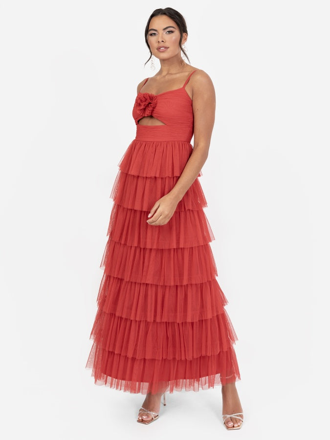 Anaya With Love Recycled Red Corsage Detail Tiered Cami Maxi Dress