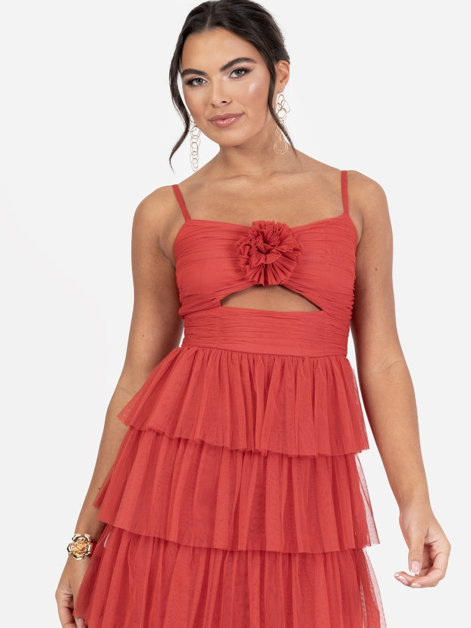 Anaya With Love Recycled Red Corsage Detail Tiered Cami Maxi Dress