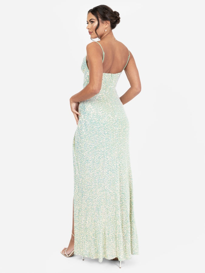 Maya Green Fully Embellished Cami Cowl Neck Maxi Dress
