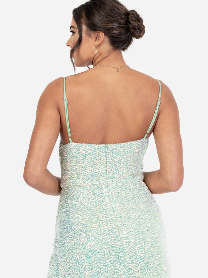 Maya Green Fully Embellished Cami Cowl Neck Maxi Dress