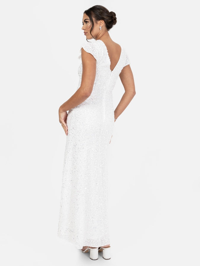 Maya Bridal Fully Embellished Short Flutter Sleeve Maxi Dress