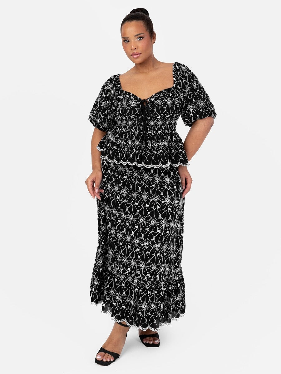 Lovedrobe Black Broderie Midaxi Skirt