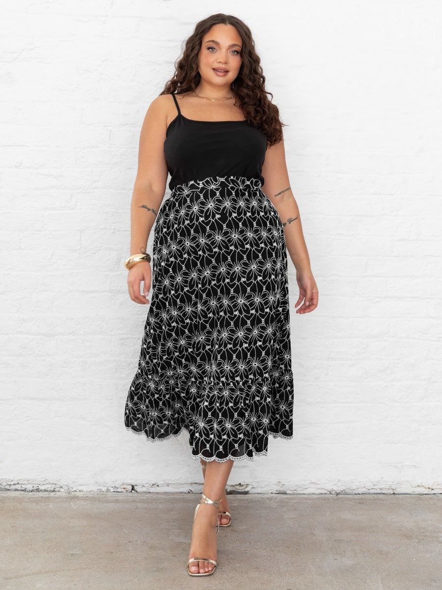 Lovedrobe Black Broderie Midaxi Skirt
