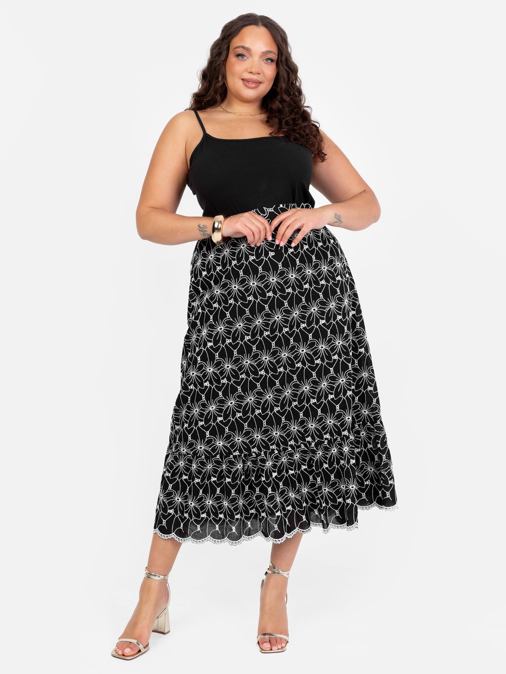 Lovedrobe Black Broderie Midaxi Skirt