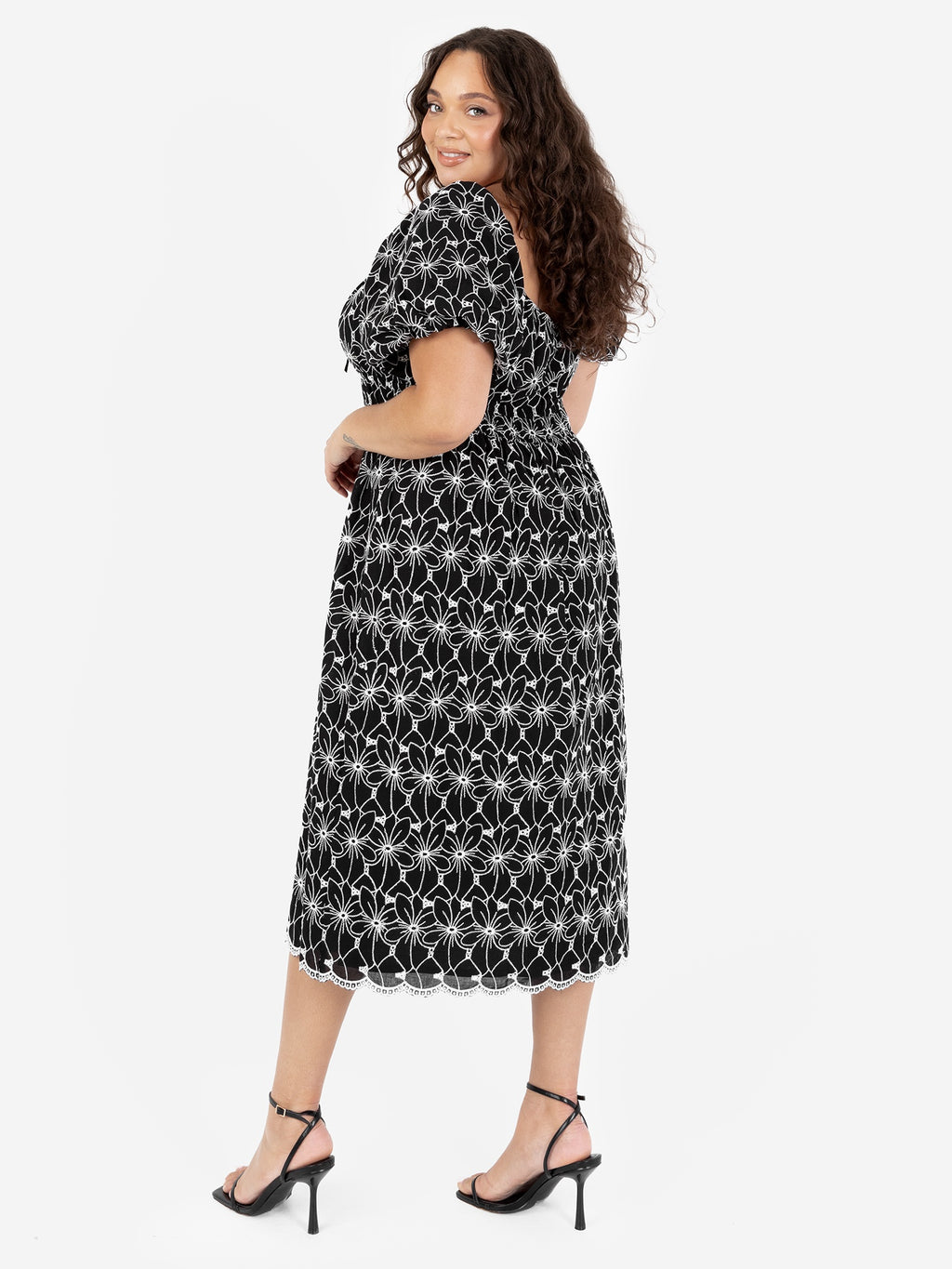 Lovedrobe Black Broderie Square Neck Midi Dress