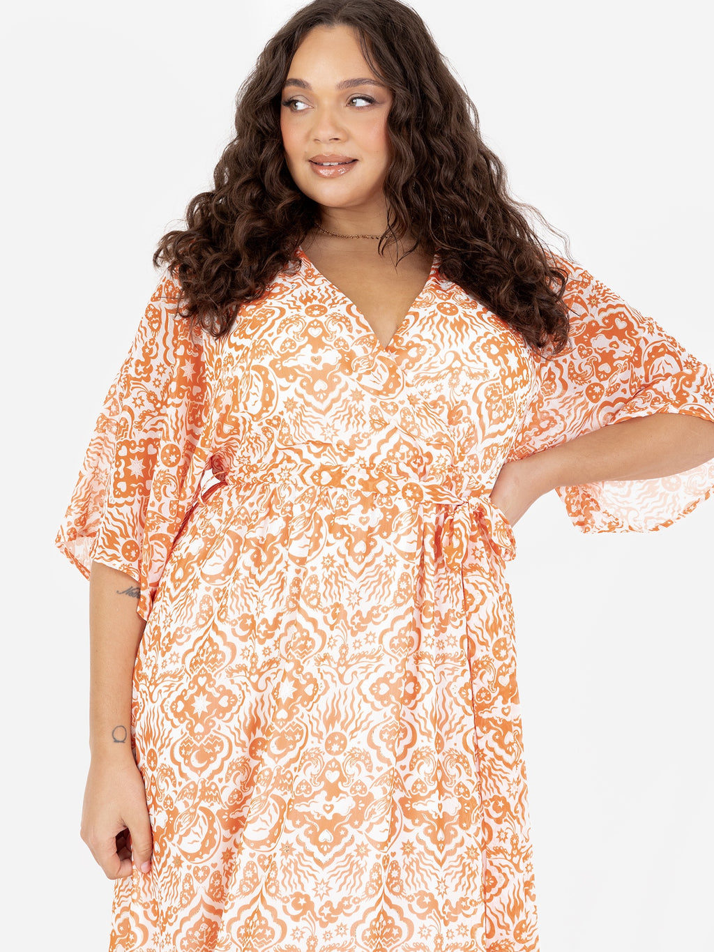 Lovedrobe Orange Faux Wrap Kimono Sleeve Midaxi Dress