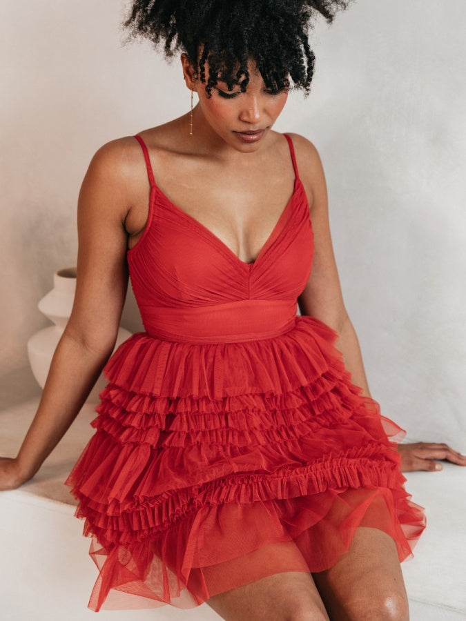 Anaya With Love Recycled Red Ruffle Cami Mini Dress