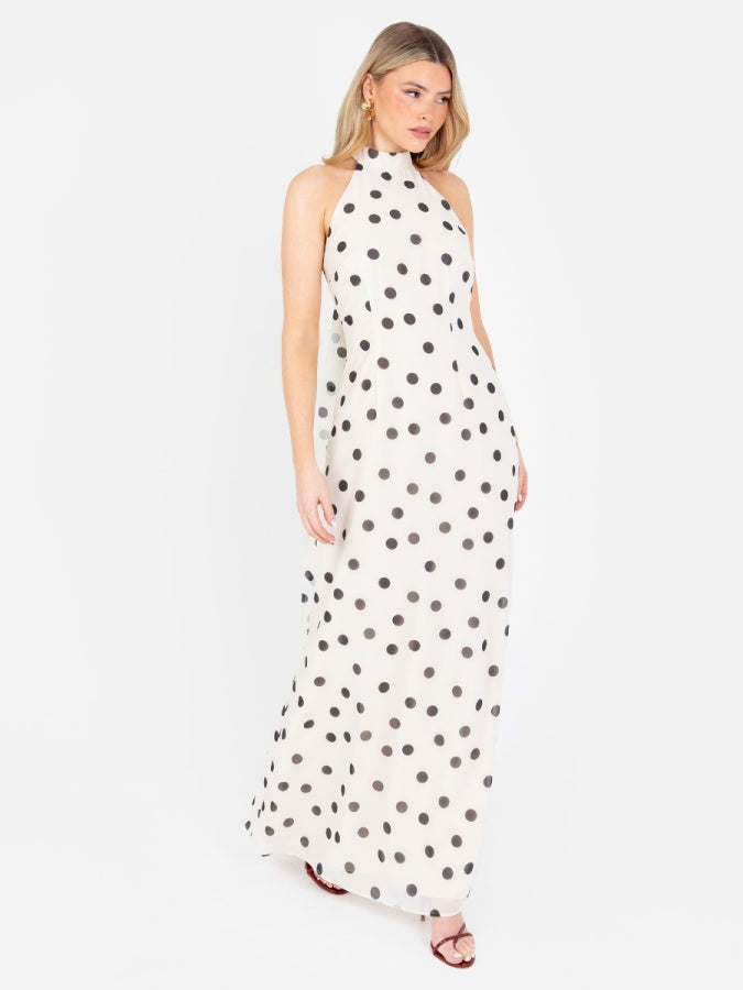 Anaya With Love Recycled Polka Dot Halter Neck & Open Back Maxi Dress