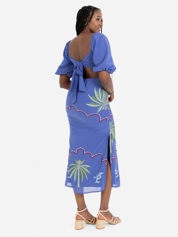 Maya Tropical Embroidery Tie Back Midaxi Dress