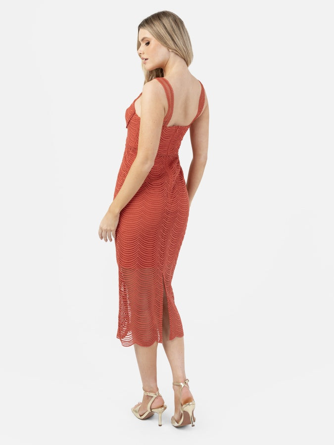 Maya Rust Strappy Lace Midi Dress