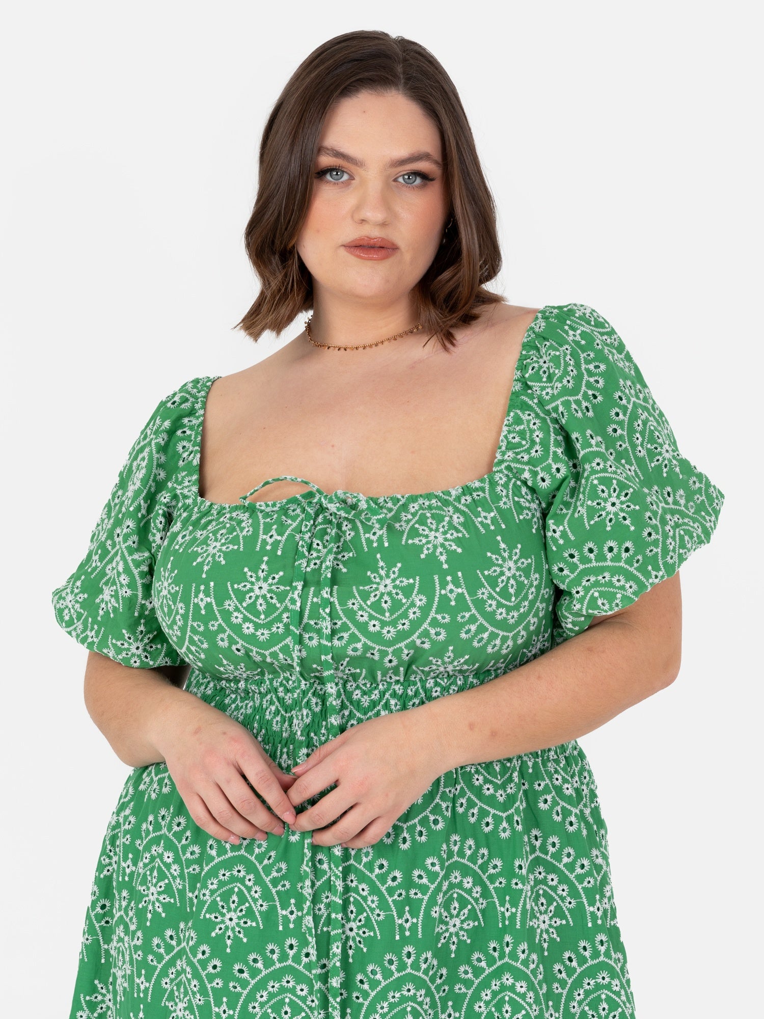 Lovedrobe Blue Short Puff Sleeve Midi Dress with Bow Detail