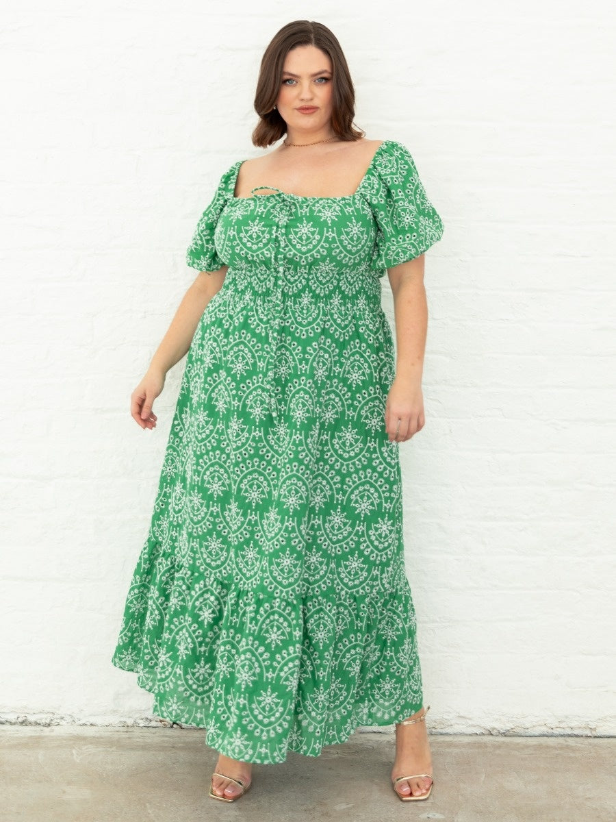 Lovedrobe Blue Short Puff Sleeve Midi Dress with Bow Detail