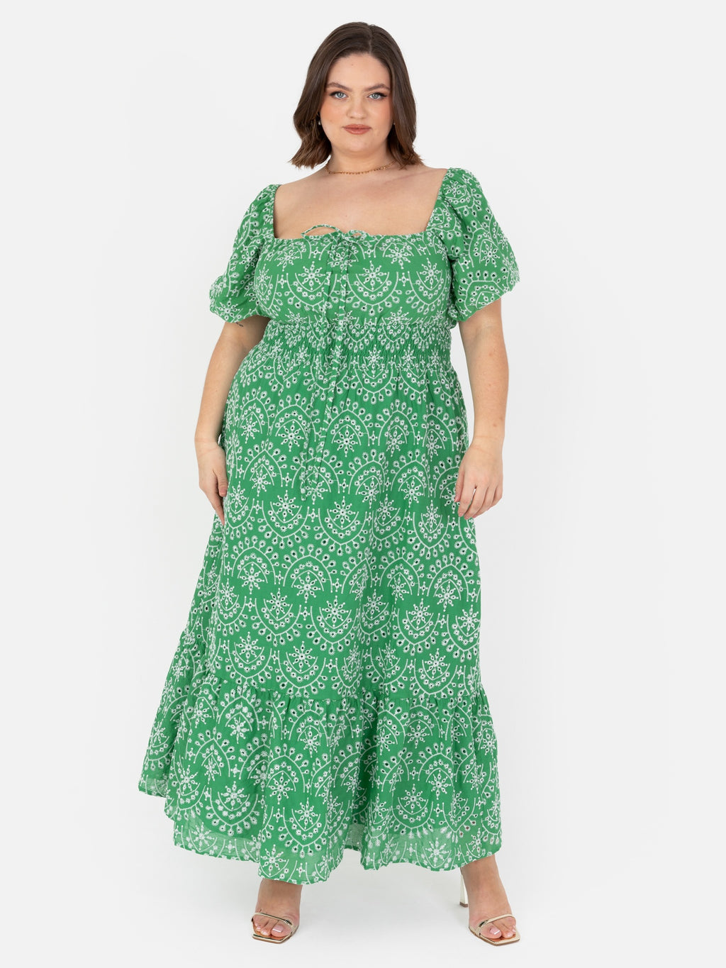 Lovedrobe Blue Short Puff Sleeve Midi Dress with Bow Detail