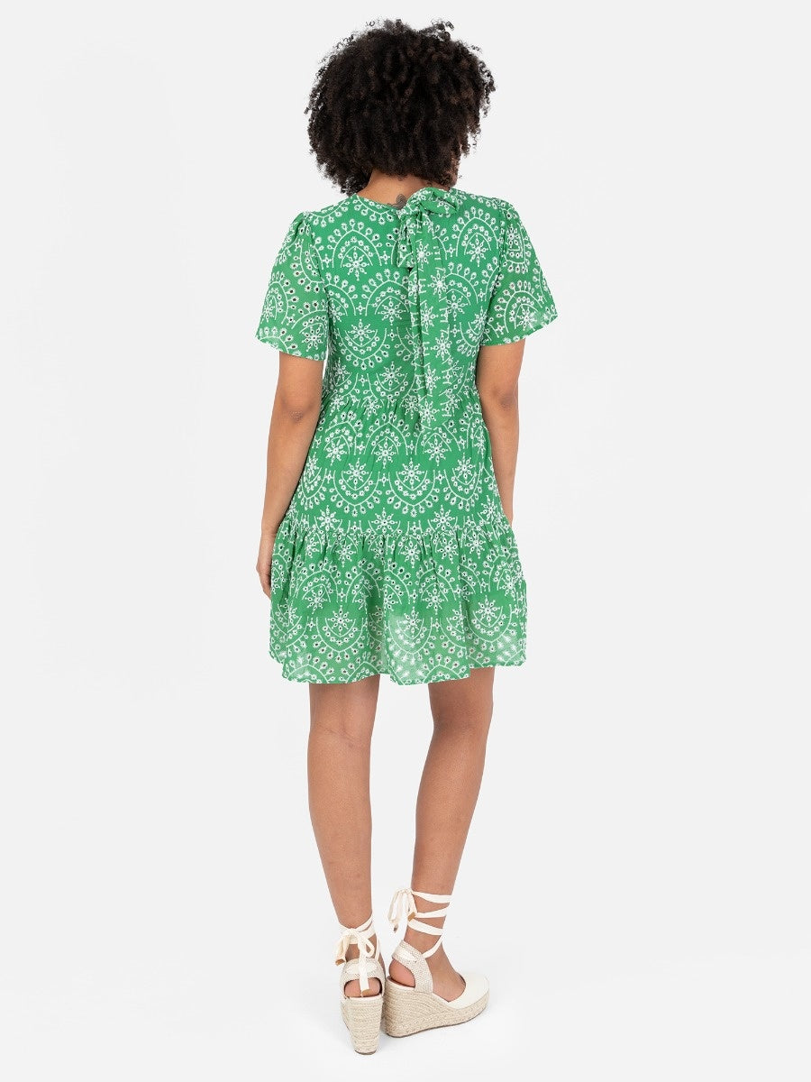 Angel Sleeve Tie Back Smock Mini Dress