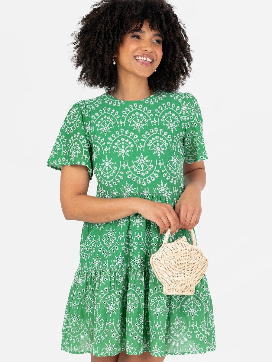 Angel Sleeve Tie Back Smock Mini Dress