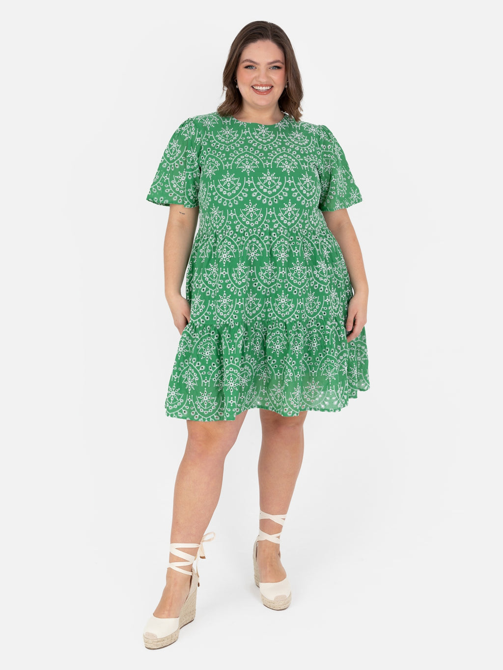Angel Sleeve Tie Back Smock Mini Dress
