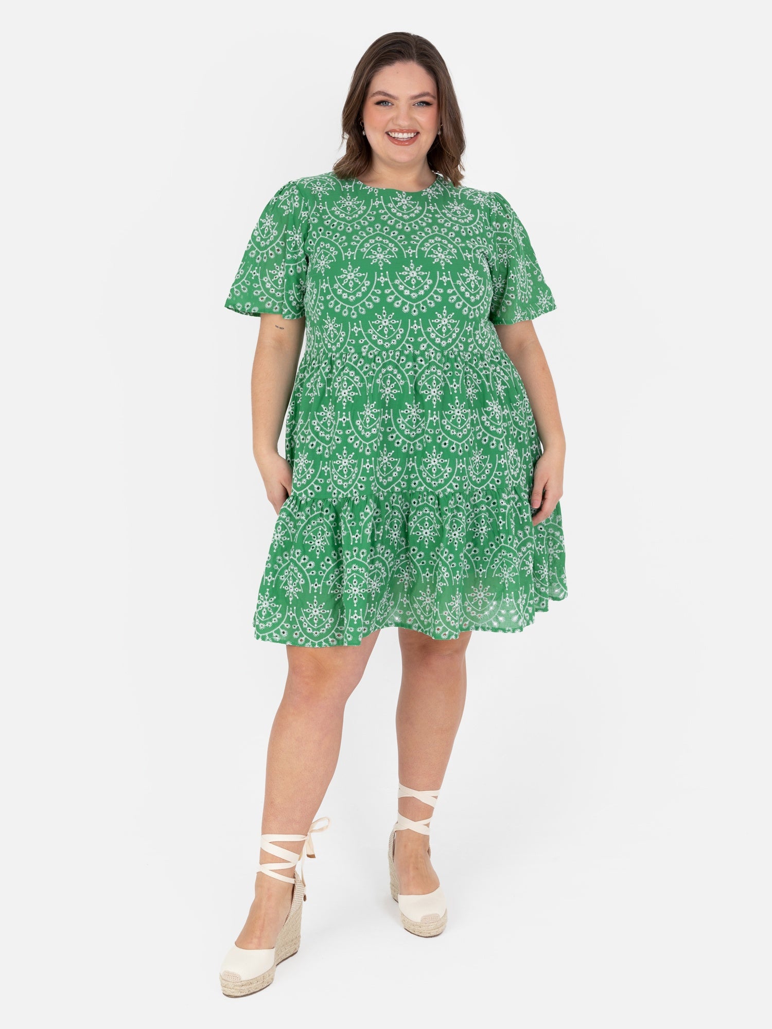 Angel Sleeve Tie Back Smock Mini Dress