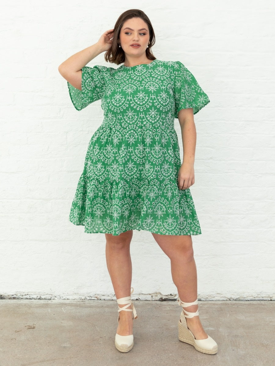 Angel Sleeve Tie Back Smock Mini Dress