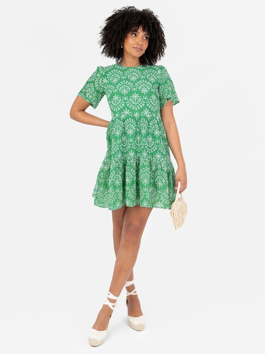 Angel Sleeve Tie Back Smock Mini Dress
