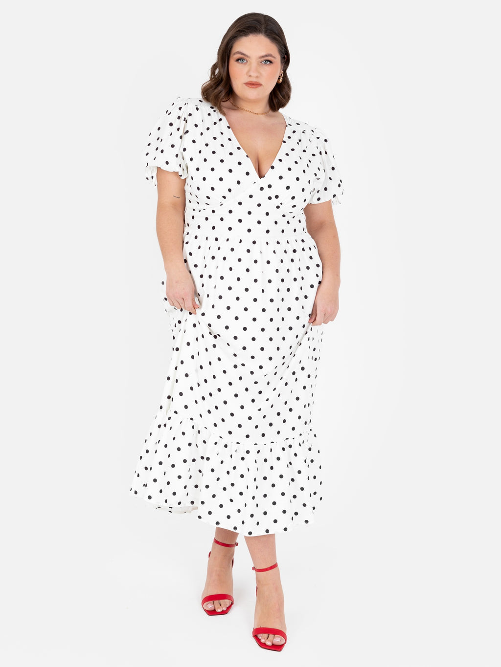 Lovedrobe Polka Dot Short Sleeve & Cut-Out Back Midi Dress