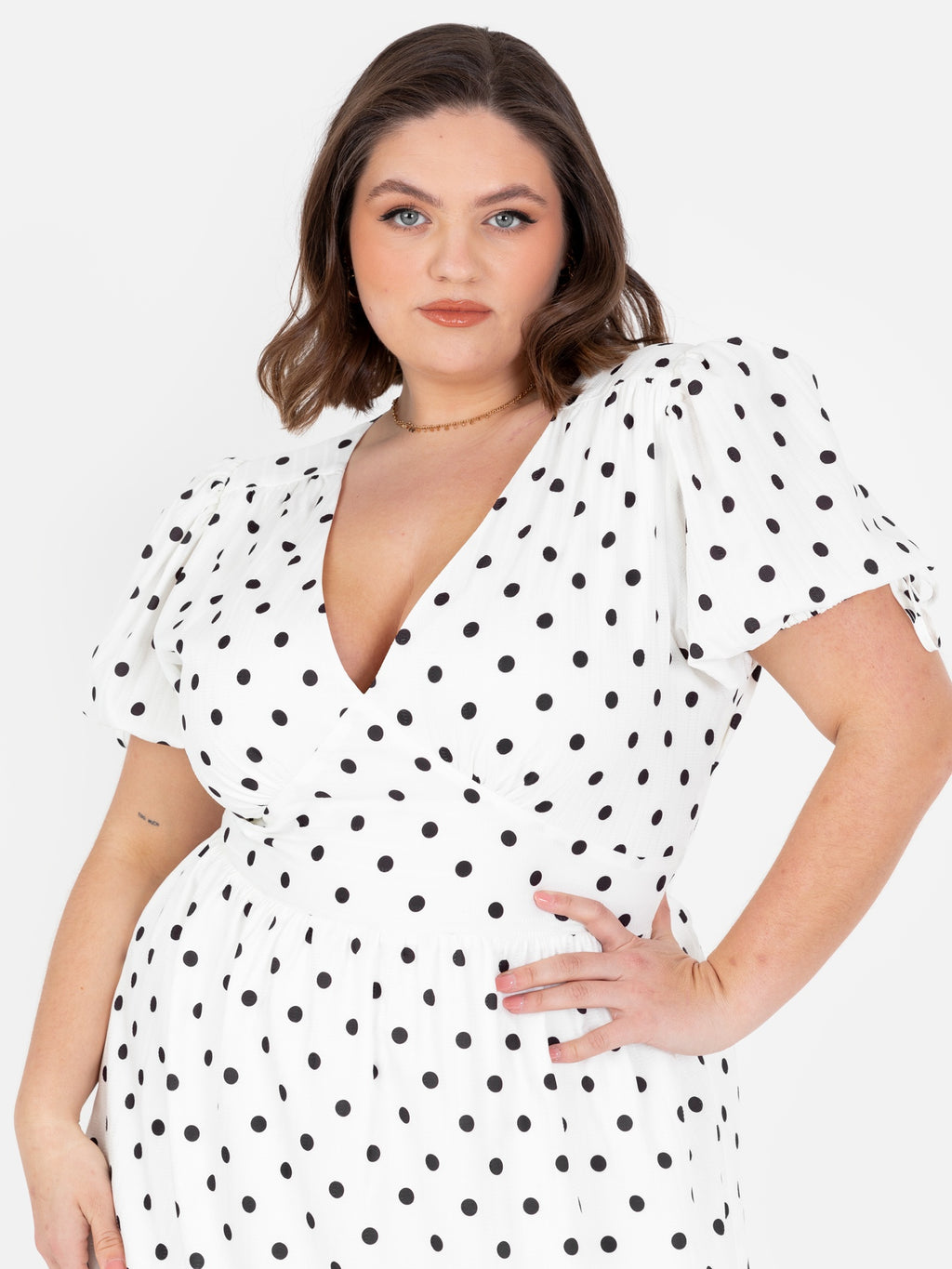 Lovedrobe Polka Dot Short Sleeve & Cut-Out Back Midi Dress
