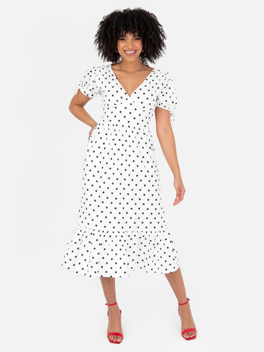 Lovedrobe Polka Dot Short Sleeve & Cut-Out Back Midi Dress