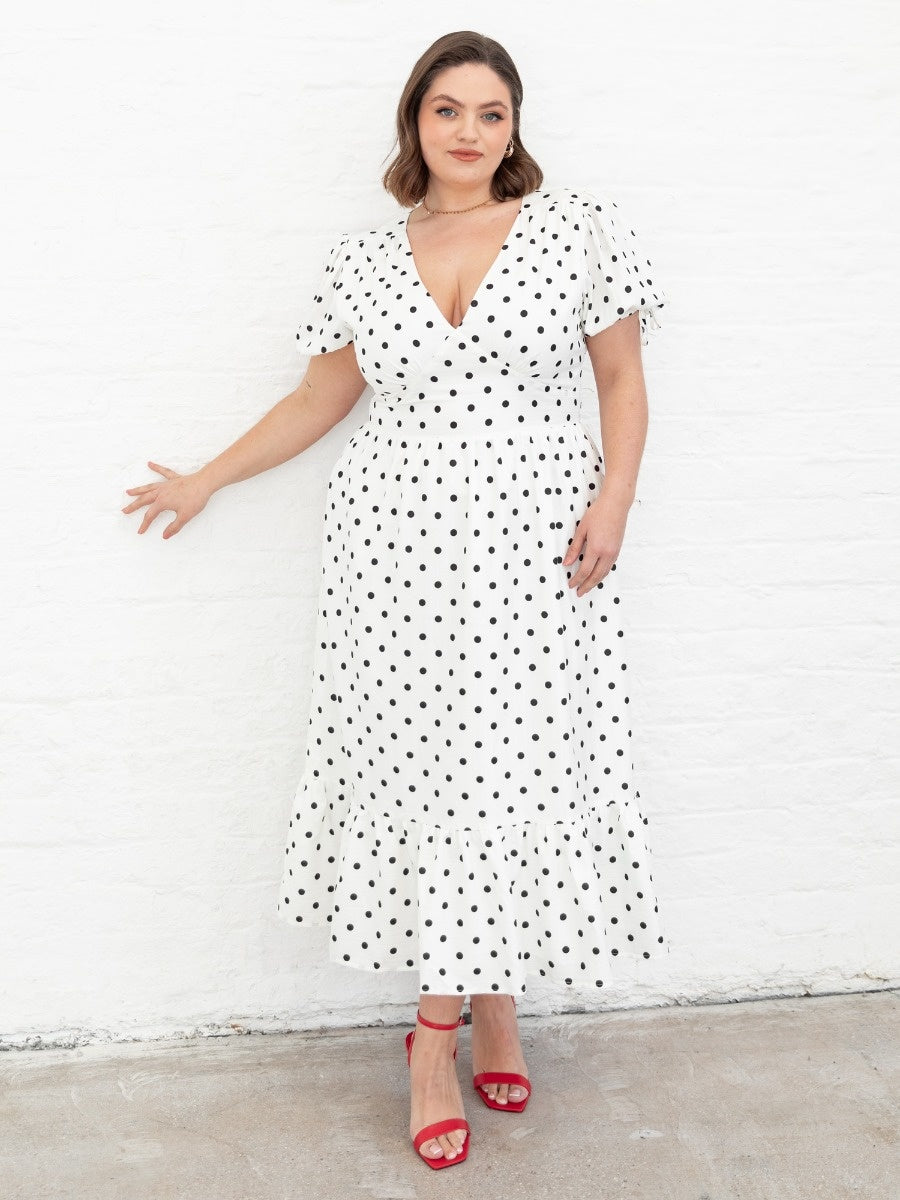Lovedrobe Polka Dot Short Sleeve & Cut-Out Back Midi Dress