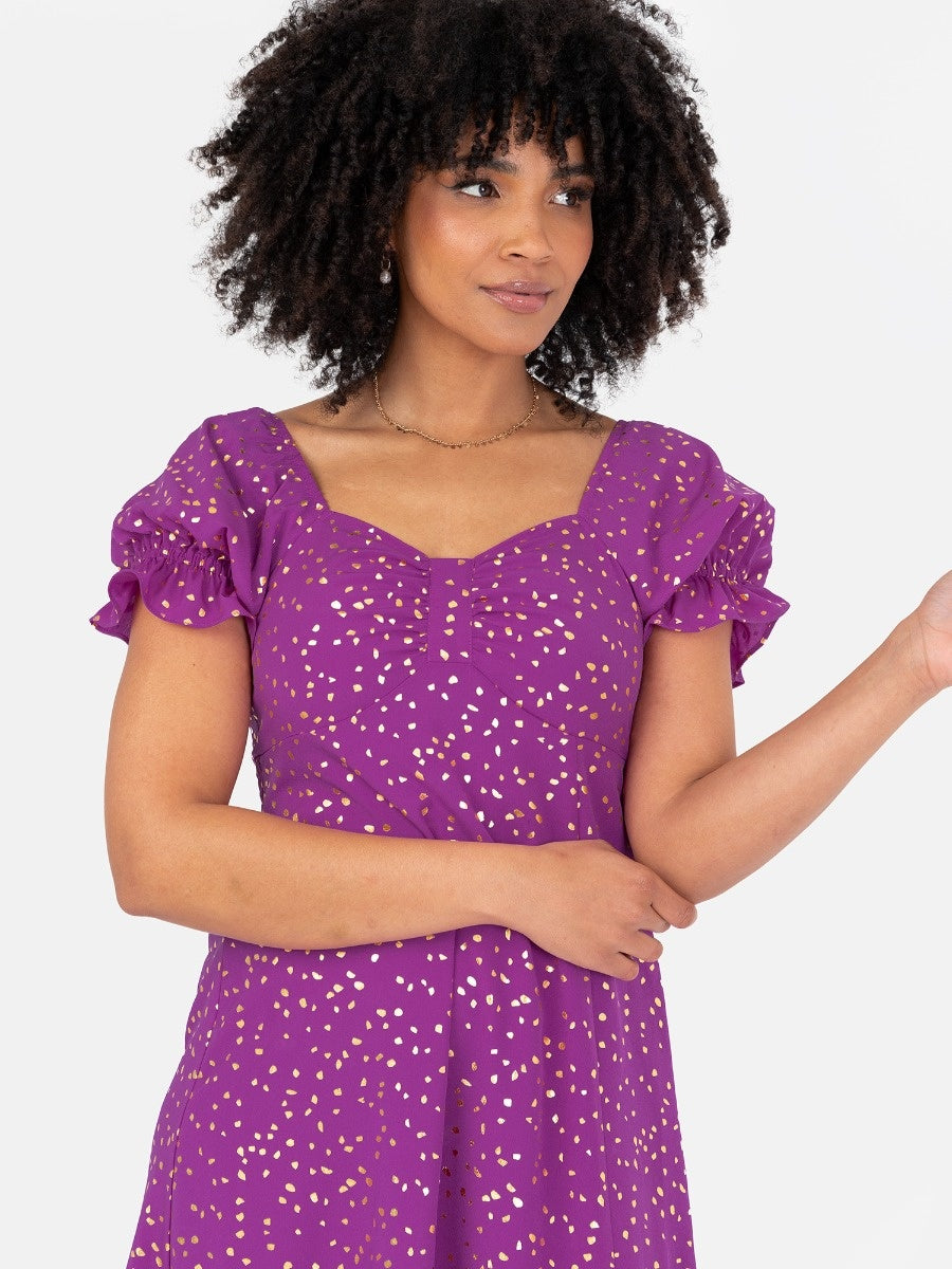 Lovedrobe Purple Short Sleeve Gold Detail Midaxi Dress
