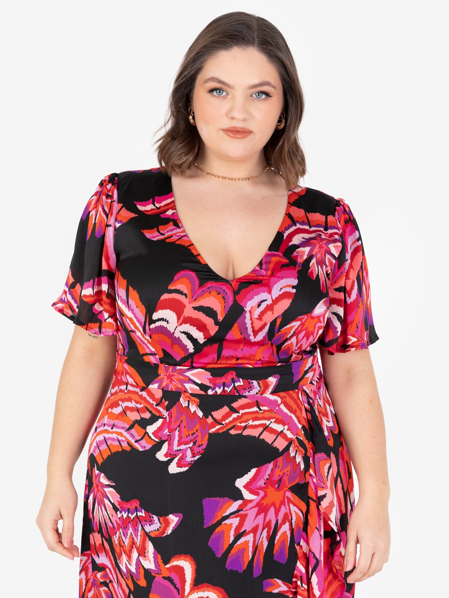 Lovedrobe Floral Angel Sleeve Waterfall Ruffle Midaxi Dress