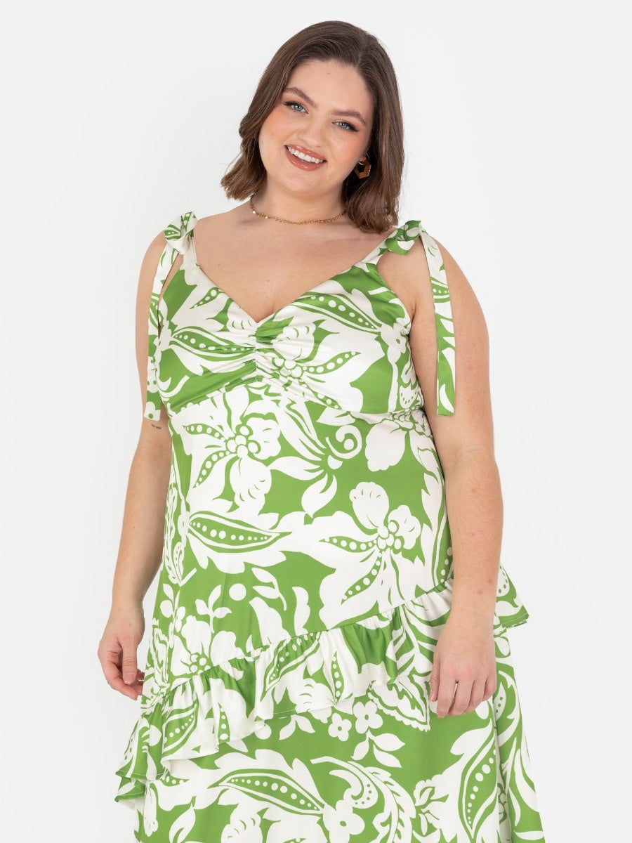 Lovedrobe Floral Tie Shoulder & Ruffle Detail Midaxi Dress
